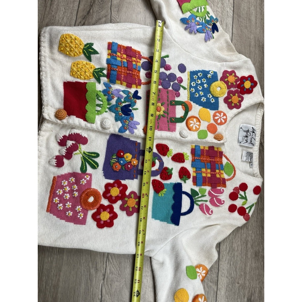 Vintage Michael Simon Cardigan Sweater Size XL Strawberry Flowers Basket Fruit - Picture 5 of 14